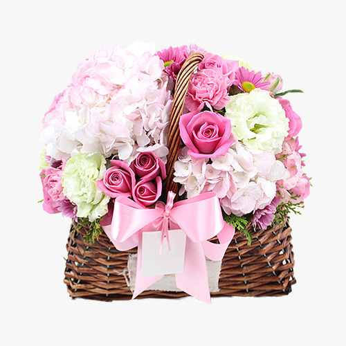 핑크풀파티 꽃바구니 - 꽃바구니 생일 선물 프로포즈 전국꽃배달 장미 출산 수국